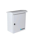 Straight Up Heavy Duty Five String Solar Pv Combiner Box With Built In Din Rail And Circuit Breaker For Off Grid Arrays side view of steel enclosure