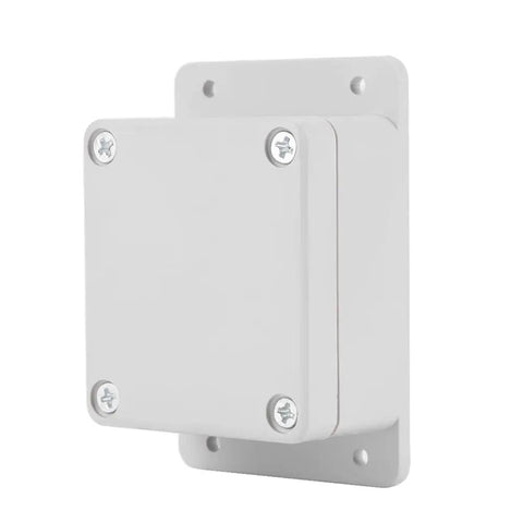 Weatherproof Electrical Junction Box 89x59x35mm IP65 Fire Retardant Enclosure side view, mounted, white ABS material
