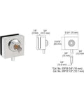 Heavy Duty Chrome Key Lock For Three Eighth Inch Glass Display Case Slips Right Onto Tempered Panels With Top Shelf Security And Quick Snap Fit For Retail Fixtures, detailed dimensions and design.