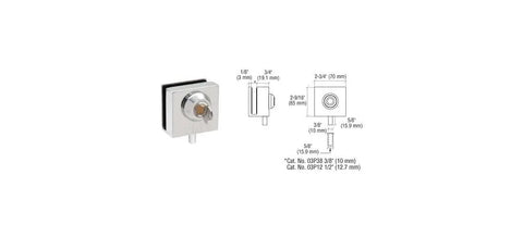 Heavy Duty Chrome Key Lock For Three Eighth Inch Glass Display Case Slips Right Onto Tempered Panels With Top Shelf Security And Quick Snap Fit For Retail Fixtures, detailed dimensions and design.