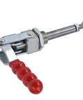 Heavy Duty Quick Release Toggle Clamp with 701lb holding capacity for woodworking jigs, featuring red handle and metal construction