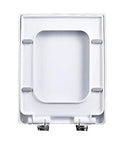 Solid As A Rock Square Toilet Seat Featuring Ultra Smooth Soft Close Lid And Super Quick Release Hinges Heavy Duty Thickened Plastic Construction viewed from underneath showing mounting hinge area.