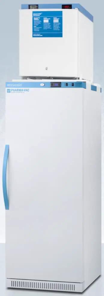 Top Shelf 24 Inch Stacked All Refrigerator And All Freezer Combo Compact Footprint Fits Tight Spaces Digital Temp Control Medical Grade Storage, white unit.