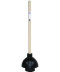 Heavy Duty 6 Inch Force Cup Plunger With 19 Inch Wooden Handle built tough for sink and toilet clogs, featuring a black rubber cup.