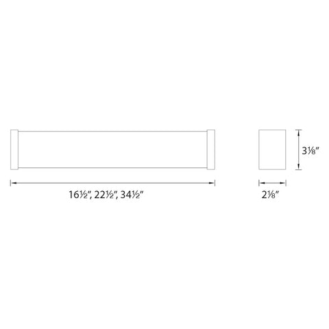 Diagram of Slim 16 Inch LED Bathroom Vanity And Wall Light In Chrome 2700K Warm White Svelte Low Profile Fixture dimensions.