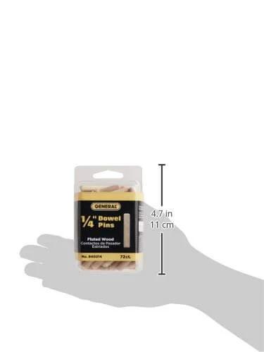 Package of 1/4-Inch Fluted Wood Dowel Pins, 72 Count Pack held in a hand, showing size and label details