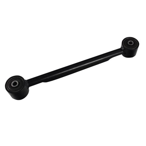 Pair Rear Trailing Upper Control Arms With Bushings For 2002 2009 Envoy Trailblazer SUVs And Saab 9 7X Ascender Direct Replacement Kit Without Air Suspension, view of single control arm with attached bushings, black metal