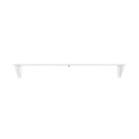 Heavy Duty Steel Garage Wall Shelves 2 Pack With Solid Built In Hooks White Wall Mounted Rack Holds Up To 300 Pounds Tool Storage Organizer For Bikes And Daily Gear 12 X 36 Inches