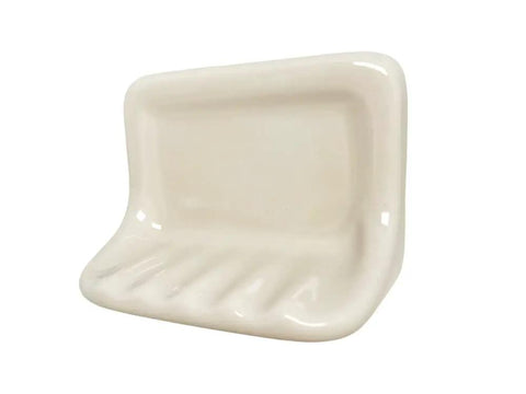 Bone Almond Ceramic Soap Dish Holder For Bathroom Walls With Glazed Finish, Easy Tile Adhesion Install