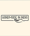 Handmade in India logo with a hand illustration, emphasizing craftsmanship and authenticity.