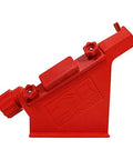 Pro Class Fletching Jig For Vanes And Feathers Up To 5.5 Inches, 3 Or 4 Fletches, Precise Offset Indicators, red tool, side view