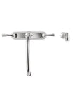 Two-Handle Chrome Kitchen Faucet With Side Spray Hose, Easy-Turn Levers For Precise Water Control, Sprayer Included, front view