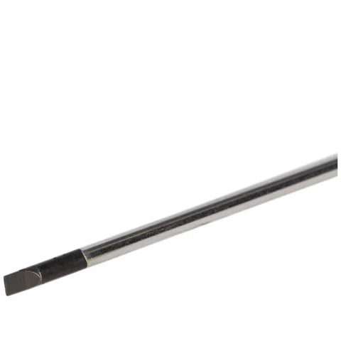 Close-up of Mini Precision Slotted Screwdriver One Eighth Inch with metal shaft and slotted tip for precise work.