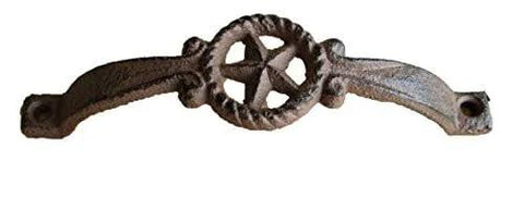 Set Of 10 Cast Iron Drawer Pulls In Dark Rustic Brown Finish With Black Three Quarter Inch Mounting Screws Included, star shaped handle