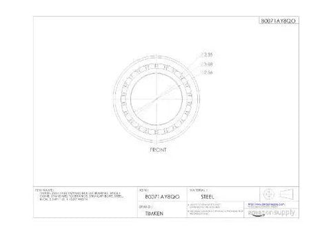 Technical drawing of Single Cone Tapered Roller Bearing With Straight Bore In Steel Inch Size 2.5591 ID By 1.1020 Width Standard Tolerance.