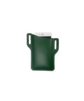 Green leather pouch with a phone inserted, showing the open top. Designed for use with Leather Die Cutter Kit With Japan Steel Blade.