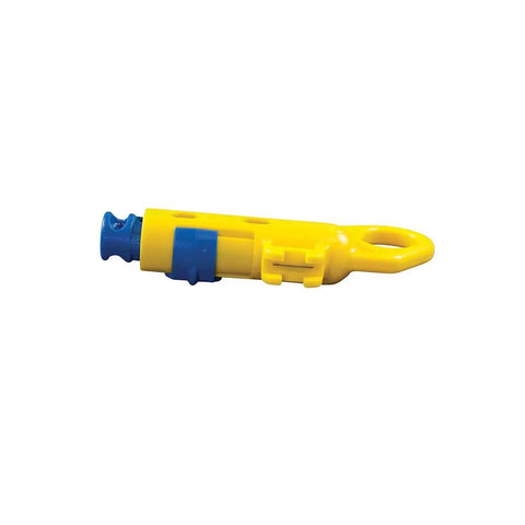 Data And Coax Cable Stripping Tool With Radial Design in yellow and blue plastic housing for RG59 RG6 CAT3 to CAT6A use.