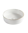 USZWBY Vessel Sinks Simple Hotel Bathroom Ceramic Sink Home Round Above Table Basin with Gold Trim and Smooth Finish.