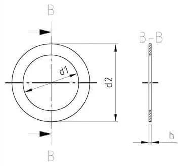 Technical drawing of DIN 988 M15X21X1.0 Shim Rings in A2 stainless steel, showing dimensions for precision spacing and shim work.