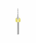 Close-up of a single drill bit from Pro Grade Precision Drill Bit Set for CNC Lathe and PCB Projects with yellow collar and twist design.