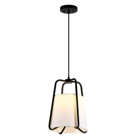 11 Inch Wide Pendant Light With Blackened Bronze Outer Frame And White Fabric Shade, Dope Modern Kitchen Island Lighting