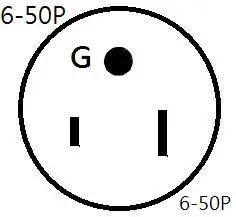 NEMA 6-50P plug diagram, designed for Heavy Duty Workhorse 6 Gauge 100 Ft NEMA 6 50 Extension Cord For Welders And EV Chargers.