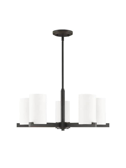 Astoria Chandelier Pendant Light In Sleek Steel Modern Contemporary Fixture with opal white glass shades, 25-inch diameter