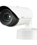 Tough As Nails Vandal Resistant Outdoor Thermal Bullet Camera With Radiometric Imaging 640 By 480 Resolution 30 Frames Per Second And Smart Motion Tracking For Zero Hassle Security mounted on a white surface