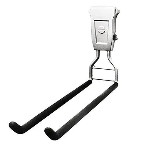 Heavy Duty Wall Mounted Ski And Snowboard Rack Featuring Five Slick Storage Hooks Badass Garage Space Organizer Solid 48 Inch Rail For Gnarly Winter Gear Stash storage hook close-up view