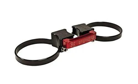 Quick Release Fire Extinguisher Mount With 3.25 Inch Tube Fitment And Two 1.75 Inch Rollbar Strap Clamps In Matte Black, showing clamps and quick release mechanism.