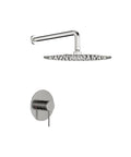 Shower Faucet Set, 10-Inch Rainfall Head with Valve, Brushed Nickel, featuring a sleek rainfall showerhead and handle.