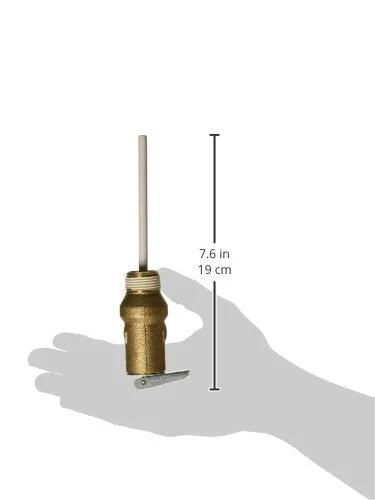 Rheem SP12574 temperature and pressure relief valve, brass body with lever, 7.6 in tall front view