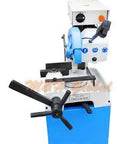 Pro Grade Heavy Duty Cold Cut Circular Saw Featuring A Swivel Base Included Rock Solid Work Stand 11 Inch Blade close-up of controls and handle