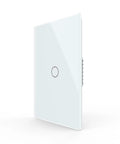 Modern Tempered Glass Wall Switch 3 Way Touch Panel With LED Indicator No Neutral Wire Required Single Live Wire Easy Install Retrofit Ready For Older Homes White 1 Gang 3 Way front view