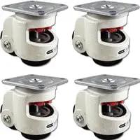 Heavy Duty Retractable Leveling Casters For Industrial Equipment With Two Eighty Five Inch Smooth Roll Wheels And Rock Solid Swivel Base. Four pack of casters with swivel base, 2.85-inch wheels.