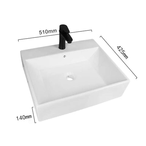 USZWBY Vessel Sinks White Ceramic Balcony Wall-Mounted Sink Modern Simple Square Bathroom Countertop Washbasin dimensions 510x425x140mm