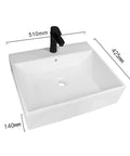 Bathroom Sink White Ceramic Balcony Wall-Mounted Sink Modern Simple Square Sink Bathroom Countertop Ceramic Washbasin Bathroom Sink Vessel with dimensions 510mm x 425mm x 140mm.