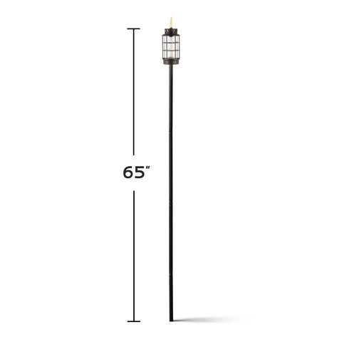Outdoor Glass Lantern Torch For Patio And Garden With Weatherproof Build, 65-inch height, black finish, fiberglass wick, easy install