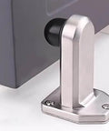 Stainless steel door stopper with built-in rubber bumper delivers quiet, door protection and durable, one-piece construction; mounted view.