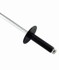 Heavy Duty Black Aluminum Push Pin Retainers 50 Pack Snaps Straight On And Locks Tight Secures Car Body Trim Interior Panels Tough As Nails Road Ready Fastener Kit image of a black and silver push pin fastener.