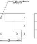 Technical diagram of Rustic Forged Iron Corner Bracket For Barn Door In Matte Black Finish 75 mm square, showing mounting hole placement.