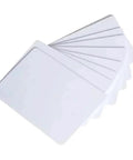 Top Tier Super Crisp Glossy White Blank Inkjet Printable Pvc Cards 100 Piece Pack angled display of blank cards