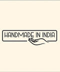 Handmade in India logo featuring a hand illustration and clean typography on a beige background.
