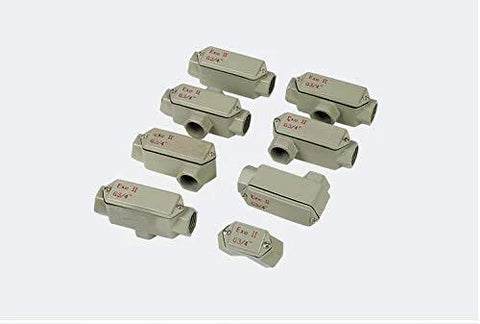 Explosion-proof junction boxes, beige, three-way angle style with threaded hubs for conduits