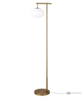 Go To 68 Inch Tall Arc Floor Lamp With Glass Shade In Brushed Brass And Milk White, Mid Century Modern Vibe, full view