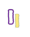 French fry cookie cutter set: two crinkle-edged cutters in purple and yellow for fondant or polymer clay.