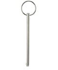 Long quick-release pin with ring, front view, 1/4 in diameter, 4-3/4 in overall, stainless steel marine hardware