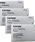 Front view of five Tiffen Lens Cleaning Paper boxes (50 sheets each) for camera lens cleaning.