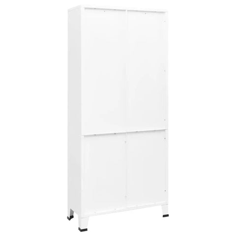 Heavy Duty Industrial Steel Bookshelf With Doors, 70.9 Inch Tall White Storage Cabinet for Home Office, closed view