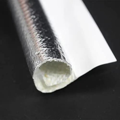 Heavy-Duty Self-Wrap Aluminum Heat Shield Sleeve With Side Entry For Hoses Wiring Harnesses And Cables In Automotive Exhaust